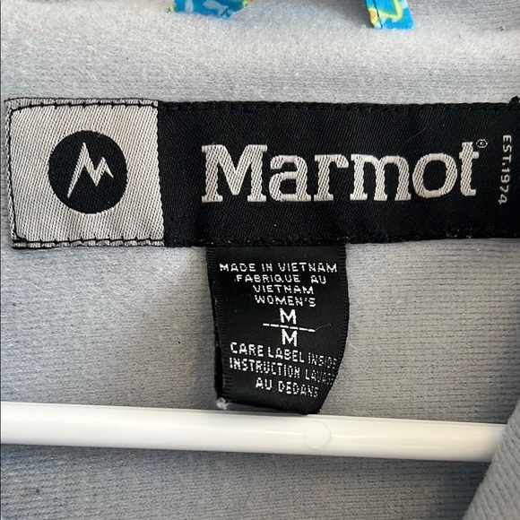 Marmot Windbreaker Jacket Blue Yellow Fleece Lined Fill Zip Medium Granola Girl - Picture 4 of 6